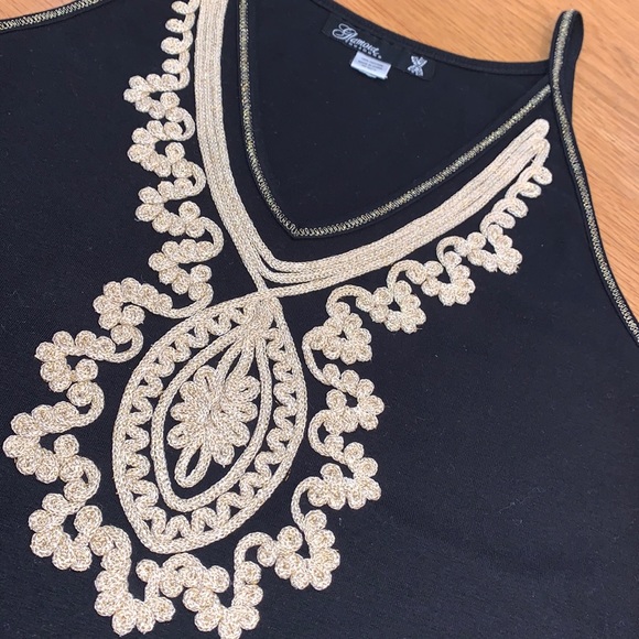 GLAMOUR Size M~Gold Embroidery Trimmed Tank Top ~ - Picture 3 of 8